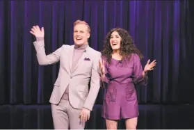  ?? Andrew Lipovsky / NBC 2017 ?? John Early and Kate Berlant, writing partners on the Vimeo series “555,” cut up during a 2017 gig on “The Tonight Show Starring Jimmy Fallon.”