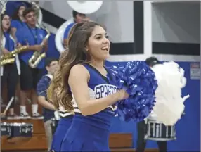  ?? KARINA LOPEZ PHOTO ?? Central Union High cheer captain Alexis Suarez performs with the squad during the Meet the Spartans event on Monday night.