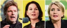  ??  ?? Favoriten für die Parteispit­ze (von links): der Kieler Minister Robert Habeck, die Ab geordnete Annalena Baerbock und die bisherige Co Chefin Simone Peter.