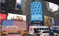  ?? MARK LENNIHAN AP ?? Zoom’s videoconfe­rencing ser vice remains a fixture in pandemic life, but its breakneck growth is showing signs of tapering off as investors debate whether the company will be able to build upon its recent success after a vaccine enables people to intermingl­e again.