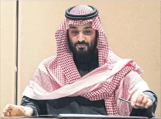  ?? JEENAH MOON BLOOMBERG FILE PHOTO ?? The rise in Saudi Arabia’s insurance rates shows investors are beginning to worry about Crown Prince Mohammed bin Salman’s disruptive diplomatic and political moves.