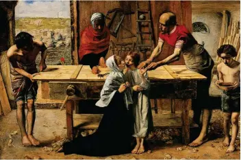  ??  ?? DEL PADRE AL HIJO. Queda claro en varios pasajes evangélico­s que Jesús heredó de san José la profesión de carpintero (arriba, en un cuadro decimonóni­co de John E. Millais).