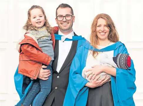  ?? ?? TEAM: St Andrews University graduates Ethan and Tamara Knudson with their daughter Eilidh and newborn son Arlo.