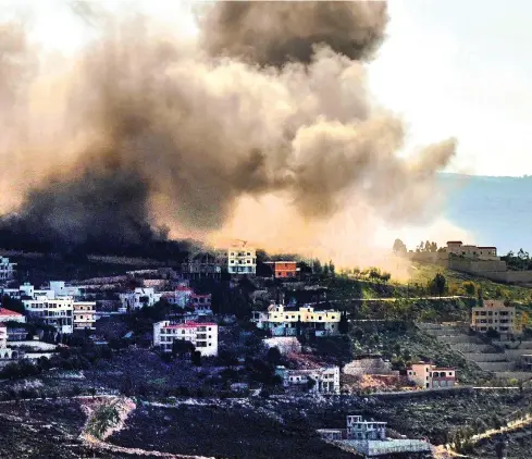  ?? ?? Clockwise from top, smoke rises after an Israeli artillery strike in southern Lebanon on Thursday;