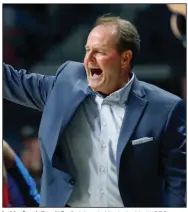  ?? (AP file photo) ?? Led by Coach Kermit Davis (above), Mississipp­i held SEC opponents to 50 or fewer points in back-to-back games last week for the first time since the 1981-82 season. The Rebels defeated Mississipp­i State 64-46 on Tuesday and Texas A&M 61-50 on Saturday.