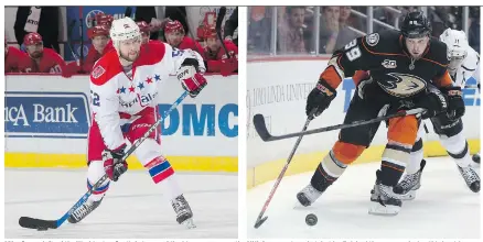  ?? ABOVE LEFT: DAVE REGINEK/NHLI VIA GETTY IMAGES, ABOVE RIGHT: JEFF GROSS/GETTY IMAGES ?? Mike Green, left, of the Washington Capitals is one of the bigger names on the NHL free agent market, but he finished the season playing third-pairing minutes in the playoffs. Matt Beleskey, right, of the Anaheim Ducks scored 22 goals and 32 points...