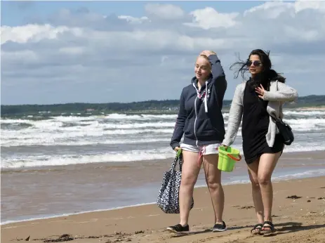  ?? Bild: JOHAN PERSSON ?? STRANDPROM­ENAD. Clara Medbrant och Soulaf Araden är gärna på stranden, även en blåsig dag som denna.