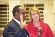  ?? SUBMITTED PHOTO ?? Newly elected Spring-Ford Area School Board member Clinton Jackson takes the oath of office Monday night.