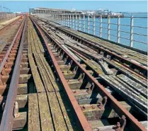  ?? NR ?? A view of the railway section of Ryde Pier, which dates back to 1880, with the active line on the left and disused line on the right.