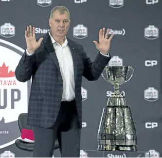  ?? ADRIAN WYLD/ THE CANADIAN PRESS ?? CFL commission­er Randy Ambrosie talks about concussion­s as he responds to a question during his state of the league address Friday in Ottawa.