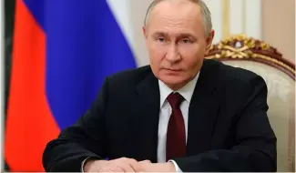  ?? ?? Russia's Vladimir Putin gives a video address in April 2024
