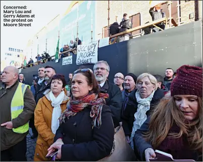  ??  ?? Concerned: Mary Lou and Gerry Adams at the protest on Moore Street