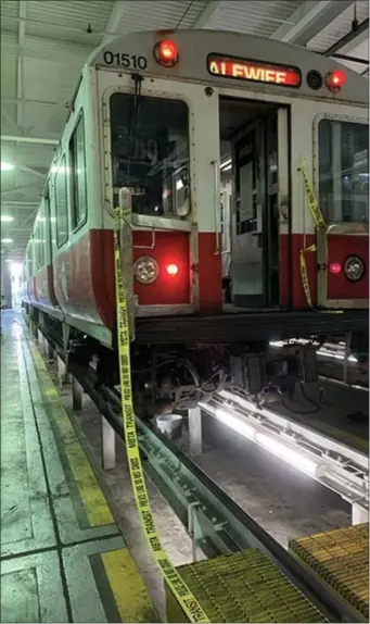  ?? COURTESY — NATIONAL TRANSPORTA­TION SAFETY BOARD ?? Red line train during post-accident examinatio­n and testing on May 2, 2022.