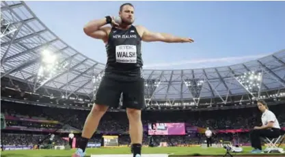  ??  ?? LONDON: New Zealand’s Tomas Walsh competes in men’s shot put final during the World Athletics Championsh­ips in London Sunday. — AP