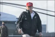  ?? ALEX BRANDON—ASSOCIATED PRESS ?? President Donald Trump gives thumbs up while walking to Air Force One upon departure at Chennault Internatio­nal Airport, Saturday, Aug. 29, 2020, in Lake Charles, La. Trump toured damage from Hurricane Laura in Texas and Louisiana.