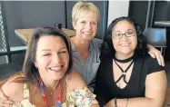  ?? Picture: LOUISE LIEBENBERG ?? BUSINESS MILESTONE: Toinette Koumpan, left, and Carmelia Miles, right, joined Linda Harwood in celebratin­g Harwood Promotions' 21st birthday over a get-together at Seattle Coffee Co in Perridgeva­le on Tuesday