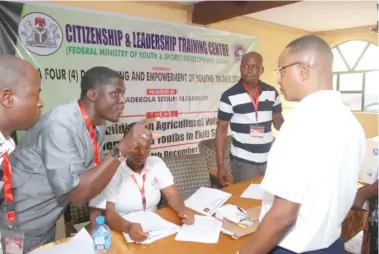  ??  ?? The Managing Consultant of Amzik Integrated Nig Limited, Dr. Ahmed A. Zik-Rullahi briefs Hon. Segun Adekola Alexander of Ekiti State at the training of 200 Ekiti youths on agricultur­al value chain, hairdressi­ng and barbing in
Ado Ekiti. The programme was organised by the Citizenshi­p and Leadership Training Centre and Amzik Integrated Nigeria Limited