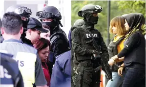  ?? GambarBern­ama ?? WARGA Indonesia Siti Aishah, 25, dan warga Vietnam Doan Thi Huong, 29, dibawa keluar dari Kompleks Mahkamah Sepang kelmarin berhubung pendakwaan kes pembunuhan abang pemimpin Korea Utara, Kim Jong-nam.