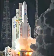  ??  ?? The rocket carrying the BepiColomb­o satellites lifts off from Kourou, French Guiana, on a mission to Mercury. It is due to arrive in Dec 2025.