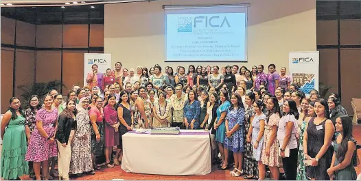  ?? Picture: SUPPLIED ?? Assistant Minister for Women, Children and Social Protection Sashi Kiran (front wearing garland) and Fiji Institute of Chartered Accountant­s (FICA) President Rajeshwar Sigh with participan­ts for the FICA Women in Leadership series 2024 and Women’s Senior Executive Training Program at the Shangri-La Yanuca Island.