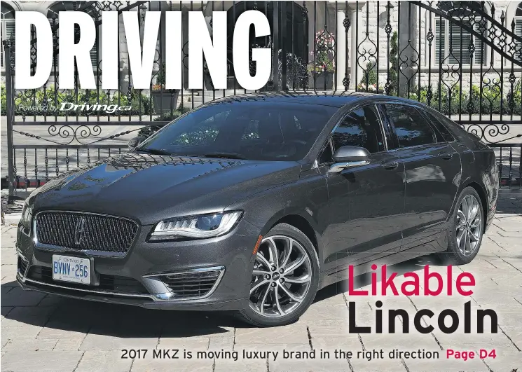  ?? CHRIS BALCERAK/DRIVING.CA ?? The 2017 Lincoln MKZ Reserve AWD 3.0T has lots to like but the price may put potential purchasers off.