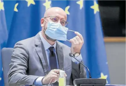  ?? Foto: Efe ?? Charles Michel, durante la videoconfe­rencia con los miembros del Consejo Europeo en Bruselas.