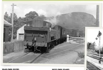  ?? NEVILLE STEAD/TRANSPORT TREASURY ?? Left: The second of the two ‘16XXS’ to go north to Scotland, No. 1649 rattles a typical branch mixed train over the Dornoch level crossing in 1959. The locomotive retains its GWR lamp irons. The train is formed of a 12ton van, Stanier brake second, open wagon, another van and the brake van. Sub-standard carriagewa­y widths on the road!