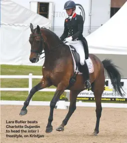  ??  ?? Lara Butler beats Charlotte Dujardin to head the inter I freestyle, on Kristjan