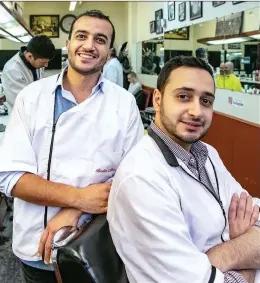  ?? PIERRE OBENDRaUF ?? Mohamed and Mehdi Benaboud at Salon de Barbier Albanese say, “You have to love the work and you have to transmit that love to the client.”