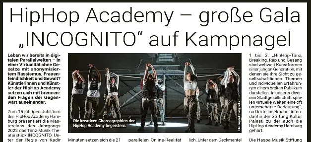HipHop Academy – große Gala „INCOGNITO“auf Kampnagel - PressReader