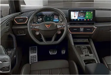  ??  ?? INTERIOR
Dash includes several unique touches, such as a Sport view for the driver’s display and copper details