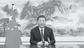  ?? HUANG JINGWEN/XINHUA VIA AP ?? In his address to the 2022 World Economic Forum, Chinese President Xi Jinping promised to open his country’s economy wider.
