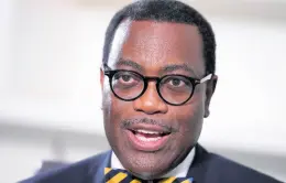  ?? AP ?? Akinwumi Adesina, president, African Developmen­t Bank, speaks during an interview with The Associated Press in Lagos, Nigeria, on Tuesday , March 5, 2024.