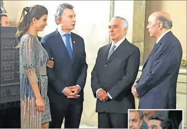  ?? CEDOC PERFIL ?? OLIMPICOS. Awada y Macri junto al presidente interino de Brasil y su canciller, Serra, antes de la inauguraci­ón de los Juegos.