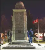  ?? ?? A silent vigil took place overnight at the Memorial Park cenotaph from Nov. 10 until Remembranc­e Day morning. The participan­ts in the vigil included veterans, RCMP members, R.M. of Swift Current Fire Department, Comrades Forever Motorcycle Club, first responders and Legion members.