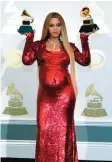  ??  ?? Singer Beyonce, winner of Best Urban Contempora­ry Album for “Lemonade” and Best Music Video for “Formation,” poses in the press room.