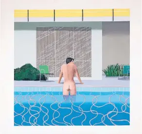  ?? FOTO: RICHARD SCHMIDT/TATE BRITAIN/ DPA ?? David Hockney: „Peter getting out of Nick’s pool“von 1966.