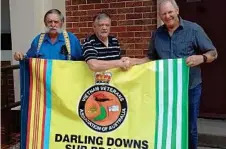  ??  ?? WELCOME HOME: Taking back possession of the Vietnam Vets banner are (from left) Ian Haycock, Norman Fry and Bob Mathews.