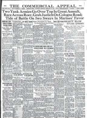  ?? THE COMMERCIAL APPEAL FILES ?? A historic front page from Feb. 24, 1945.