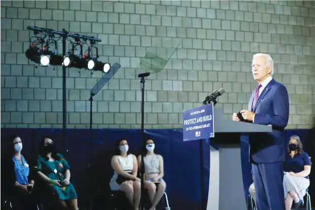  ?? (AP) ?? In this June 25, 2020 file photo, Democratic presidenti­al candidate, former vice-president Joe Biden speaks during an event in Lancaster, Pennsylvan­ia. Biden and his leading supporters are stepping up warnings to
Democrats to avoid becoming complacent.