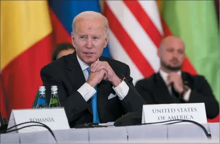  ?? AP PHOTO/EVAN VUCCI ?? President Joe Biden speaks during a meeting with the leaders of the Bucharest Nine, a group of nine countries that make up the eastern flank of NATO, Feb. 22, in Warsaw.