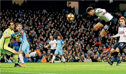  ?? REUTERS ?? Tottenham’s Dele Alli scores his side’s first goal against Manchester City,