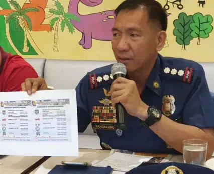  ?? -Chris Navarro ?? TTKD SECURITY. P/Col. Joyce Patrick Sangalang, OIC of the Angeles City Police Office briefs members of the Pampanga Press Club on the security measures and traffic scheme to be implemente­d by the police during the two day Tigtigan Terakan king Dalan (TTKD 2019) in Balibago on October 25 and 26. Taken during Tuesday’s PPC News at Hues, Park Inn Hotel, SM City Clark.