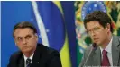  ??  ?? Auf einer Linie: Umweltmini­ster Ricardo Salles (r) und Präsident Jair Bolsonaro