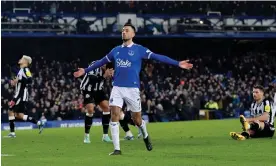  ?? Photograph: Tony McArdle/Everton FC/Getty Images ?? Dwight McNeil’s 79th-minute strike set Everton on their way to a 3-0 win against Newcastle.