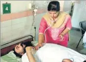  ??  ?? ■ Rupnagar MLA Amarjit Singh Sandoa at the Anandpur Sahib civil hospital on Thursday. He was later shifted to PGIMER. HT PHOTO
