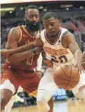  ??  ?? Houston Rockets guard James Harden (13) defends against Suns forward Josh Jackson on Monday at Talking Stick Resort Arena.