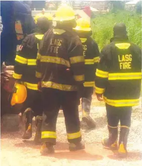  ??  ?? Lagos fire fighters on stand- by