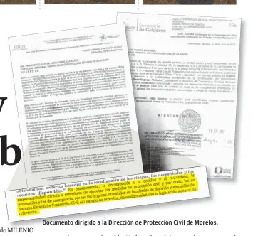  ??  ?? Documento dirigido a la Dirección de Protección Civil de Morelos.