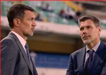  ?? ANSA ?? Dirigenti Paolo Maldini, 51 anni, d.t. del Milan, e Zvone Boban, 51, Cfo